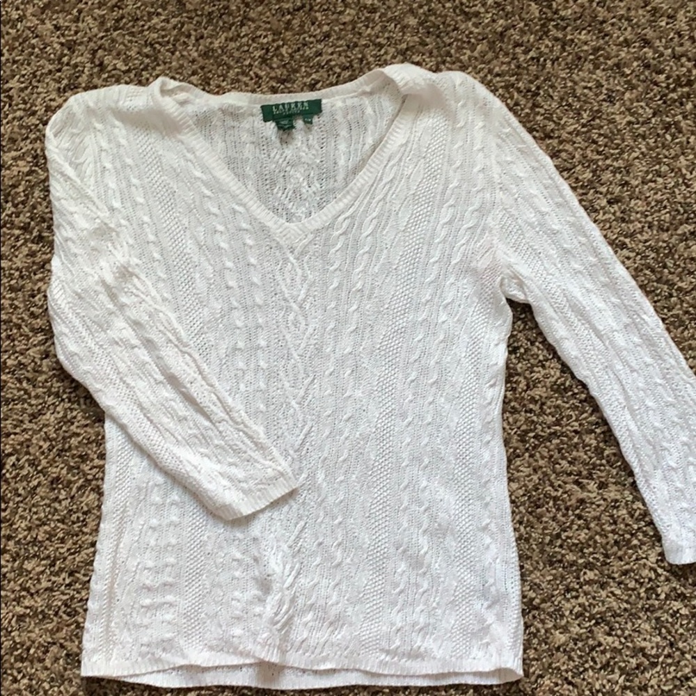 V neck white sweater